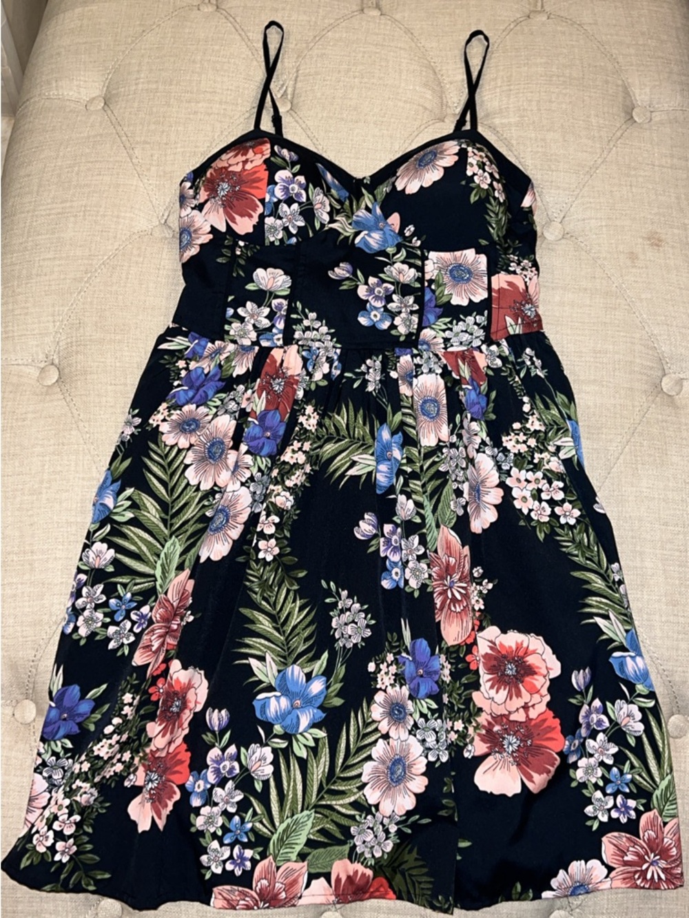 Navy Floral Sundress with Pink, Red & Blue Blooms
